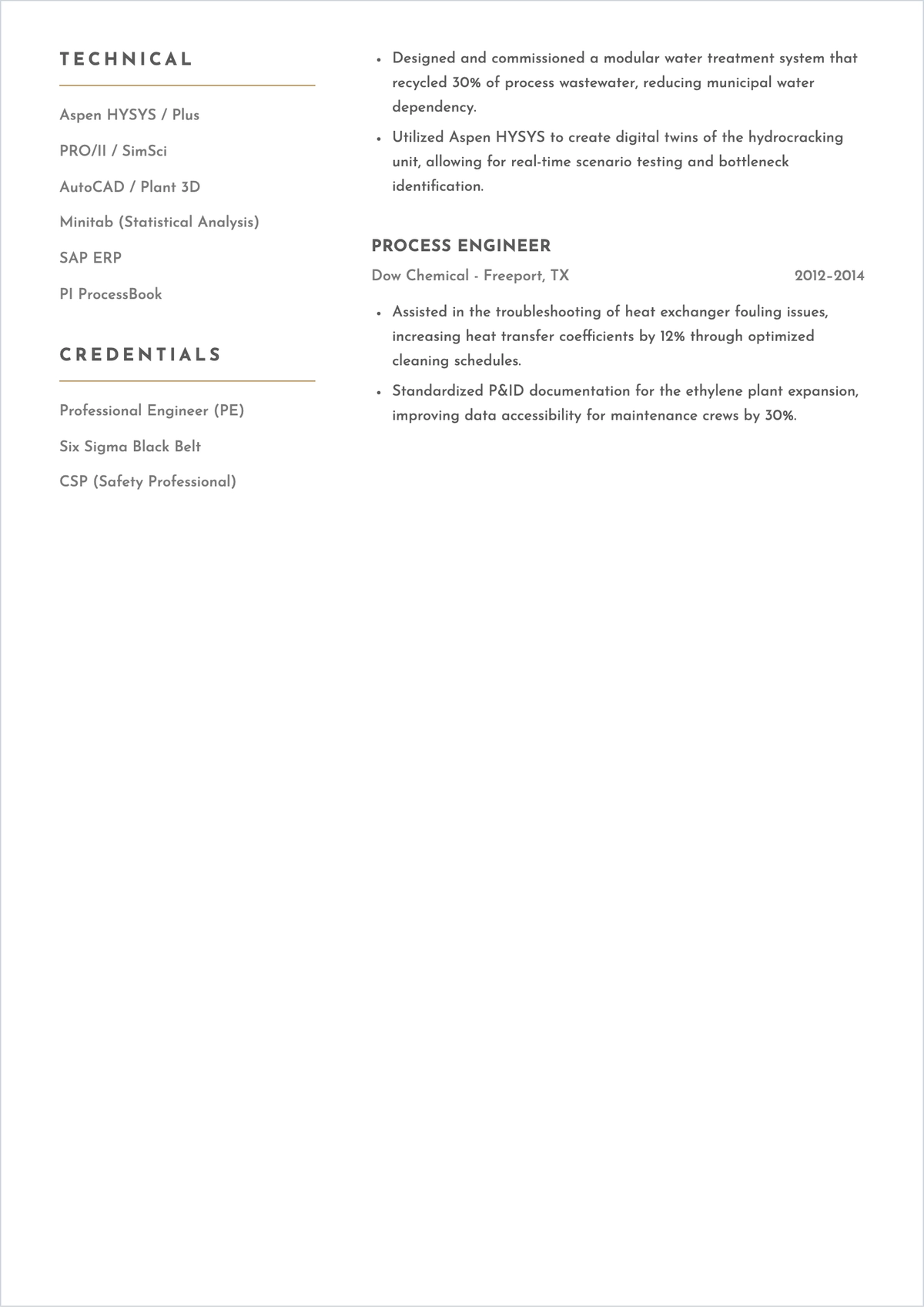 Free Chemical Engineer ATS Resume Template, AI Resume Builder