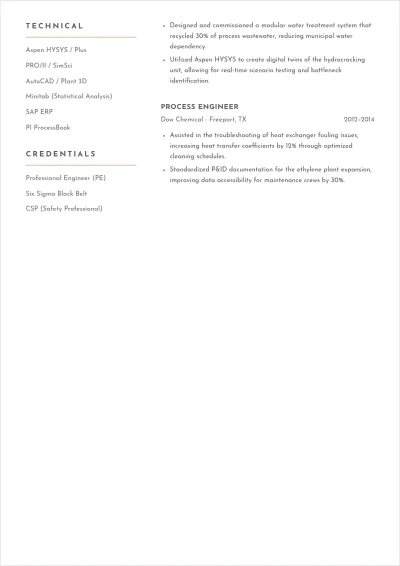 Free Chemical Engineer ATS Resume Template, AI Resume Builder