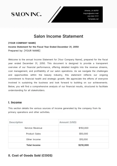 Free Salon Income Statement Template to Edit Online