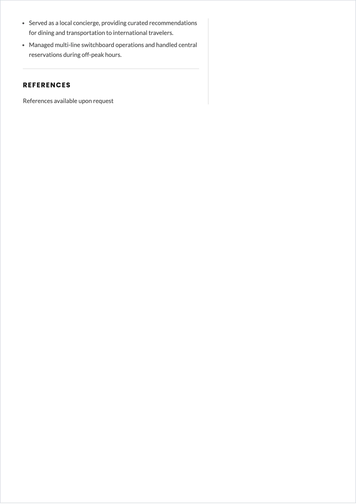 Free Front Desk Receptionist ATS Resume Template, AI Resume Builder