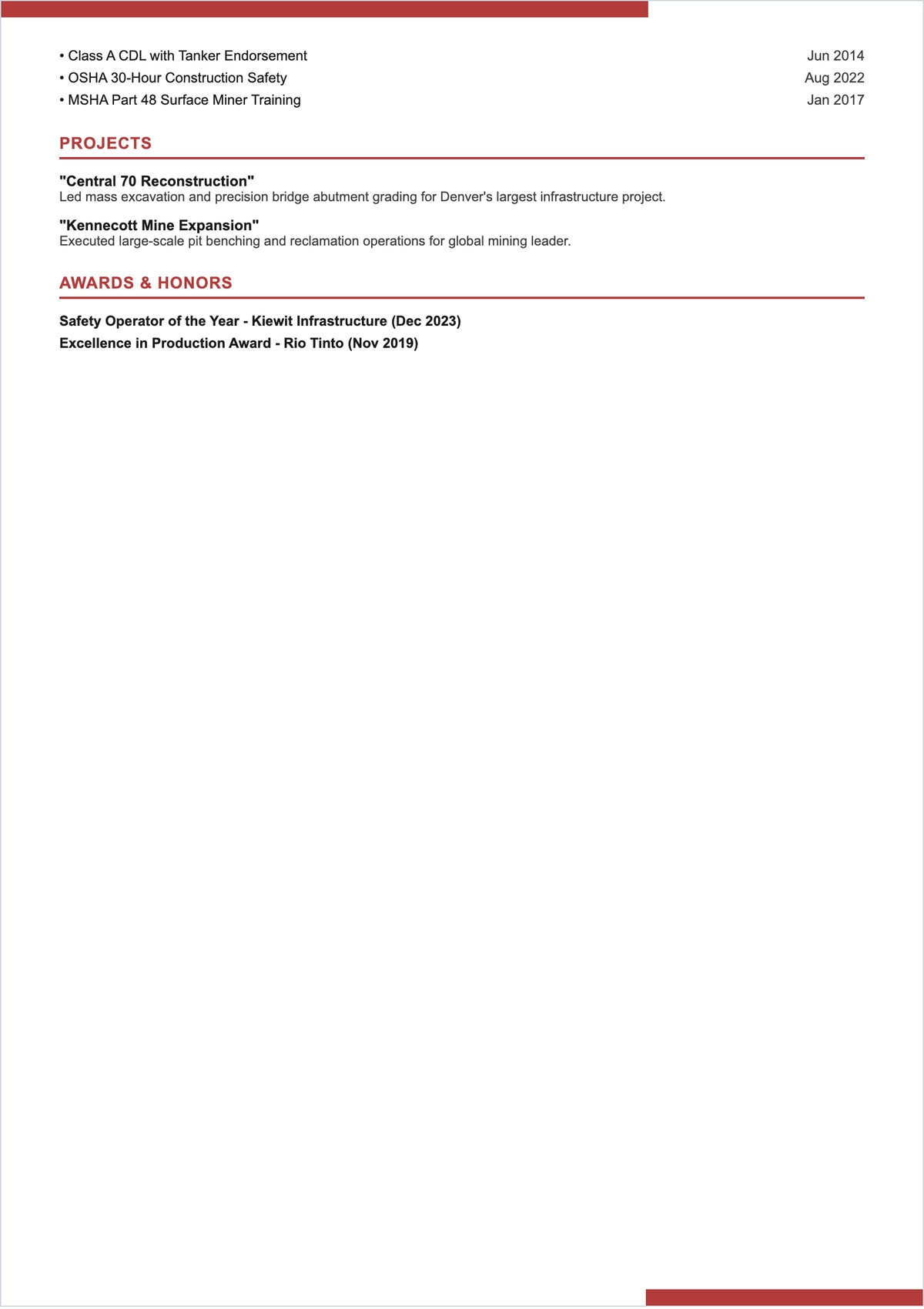 Free Heavy Equipment Operator ATS Resume Template, AI Resume Builder