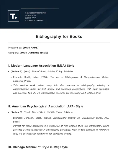Free Bibliography for Books Template to Edit Online