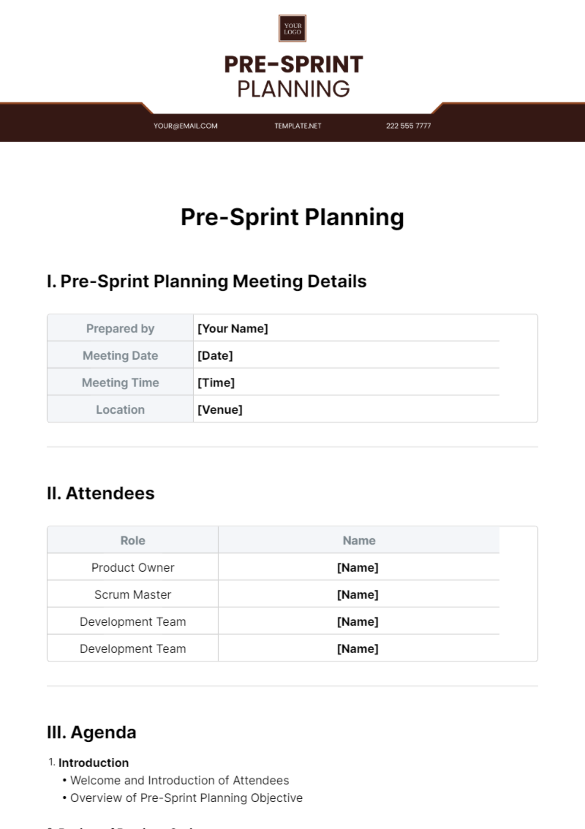 Pre-Sprint Planning Template - Edit Online & Download