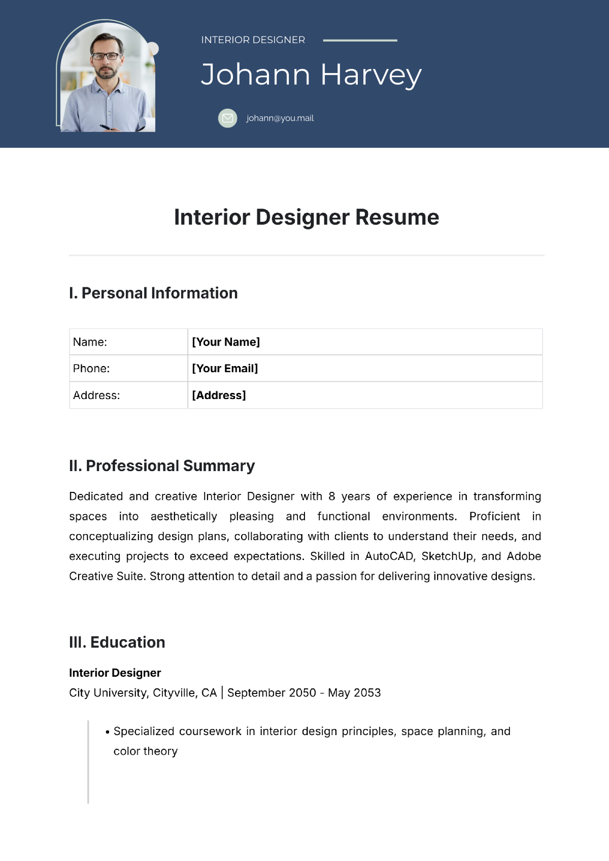 Interior Designer Resume Template - Edit Online & Download