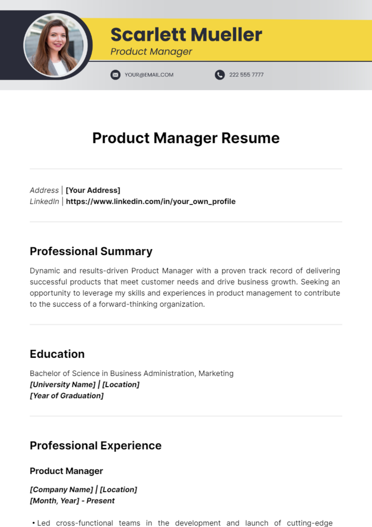 Product Manager Resume Template