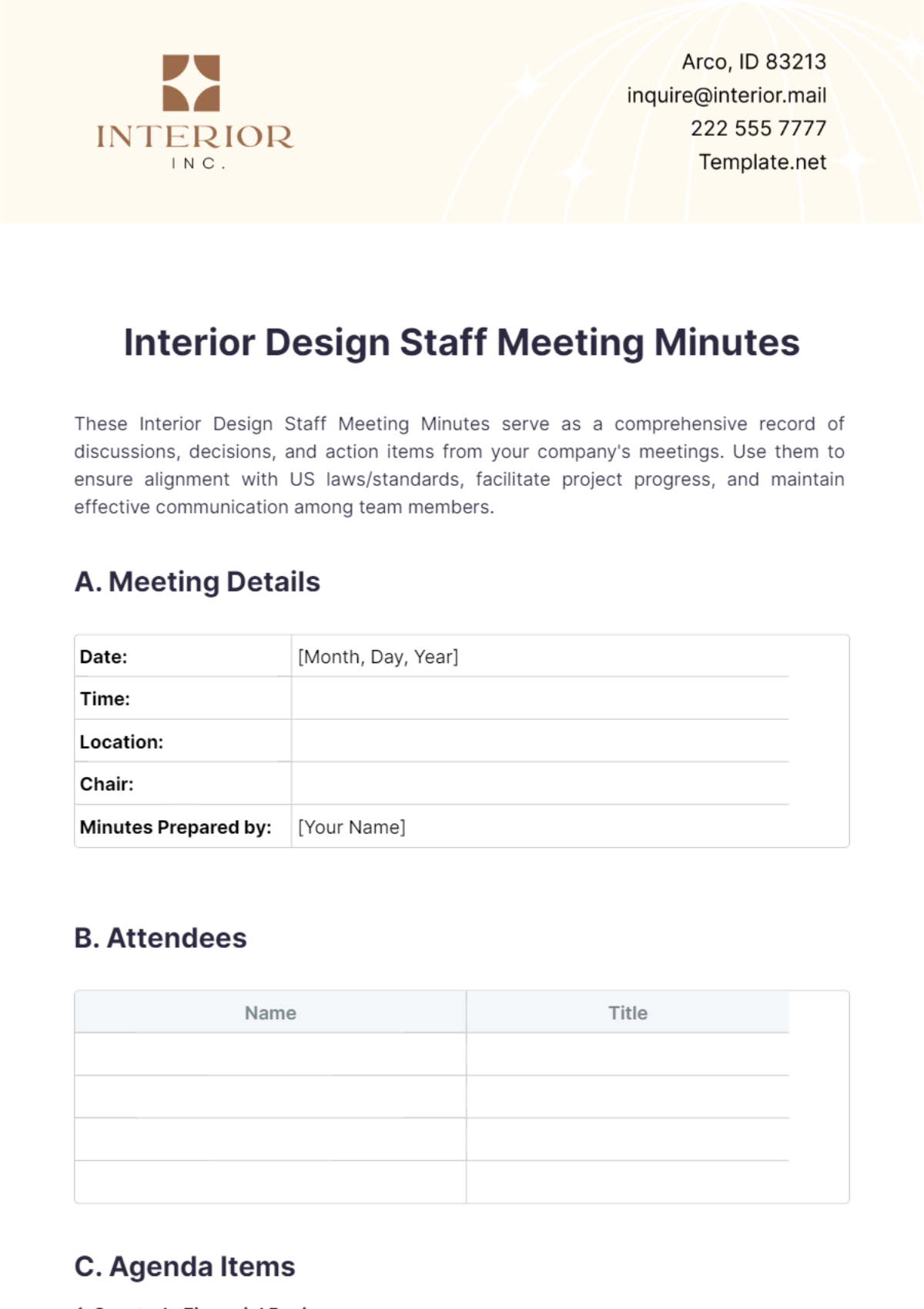 Free Interior Design Staff Meeting Minutes Template