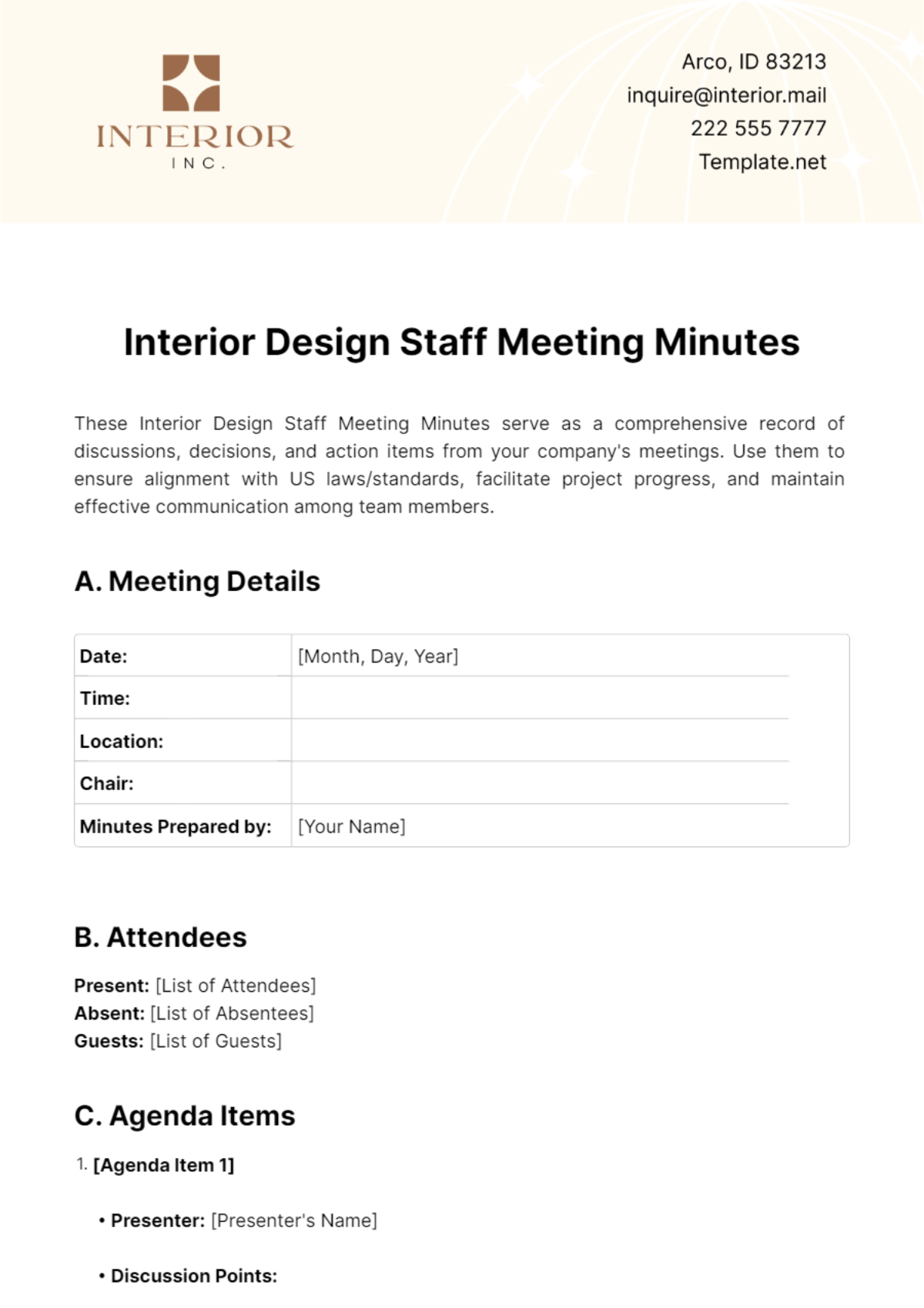 Interior Design Staff Meeting Minutes Template
