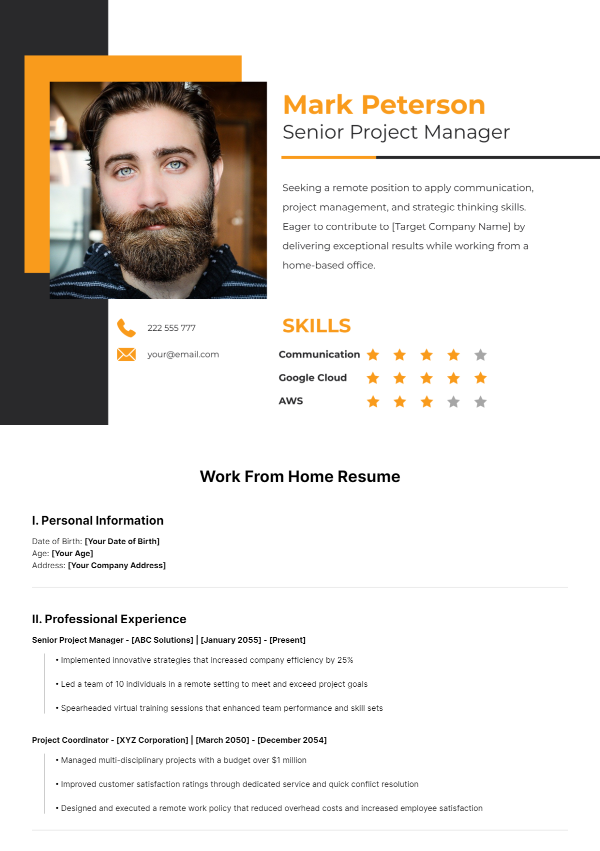 Work From Home Resume Template