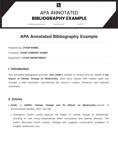 Free APA Annotated Bibliography Example Template to Edit Online