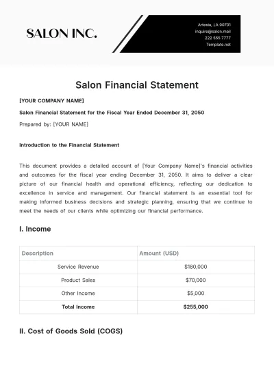 Free Salon Financial Statement Template to Edit Online