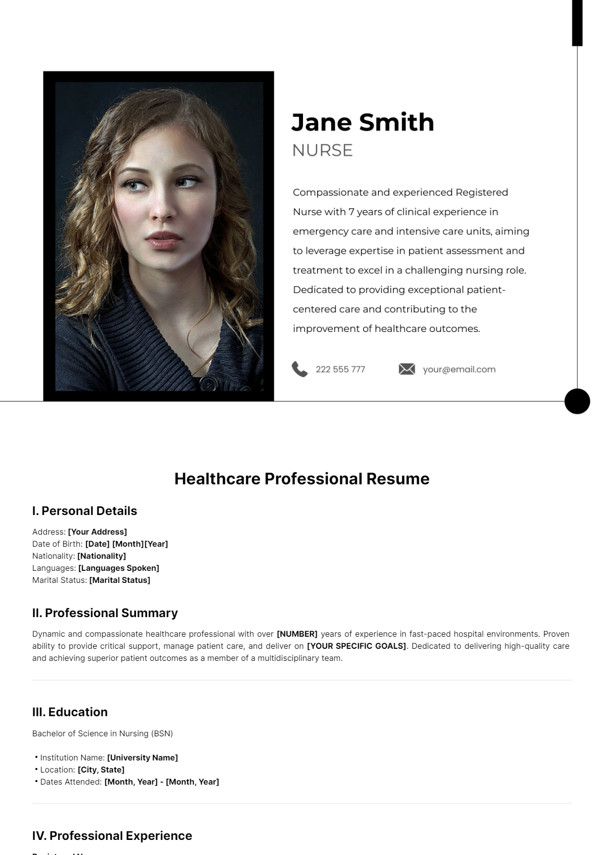 Healthcare Resume Template - Edit Online & Download Example | Template.net