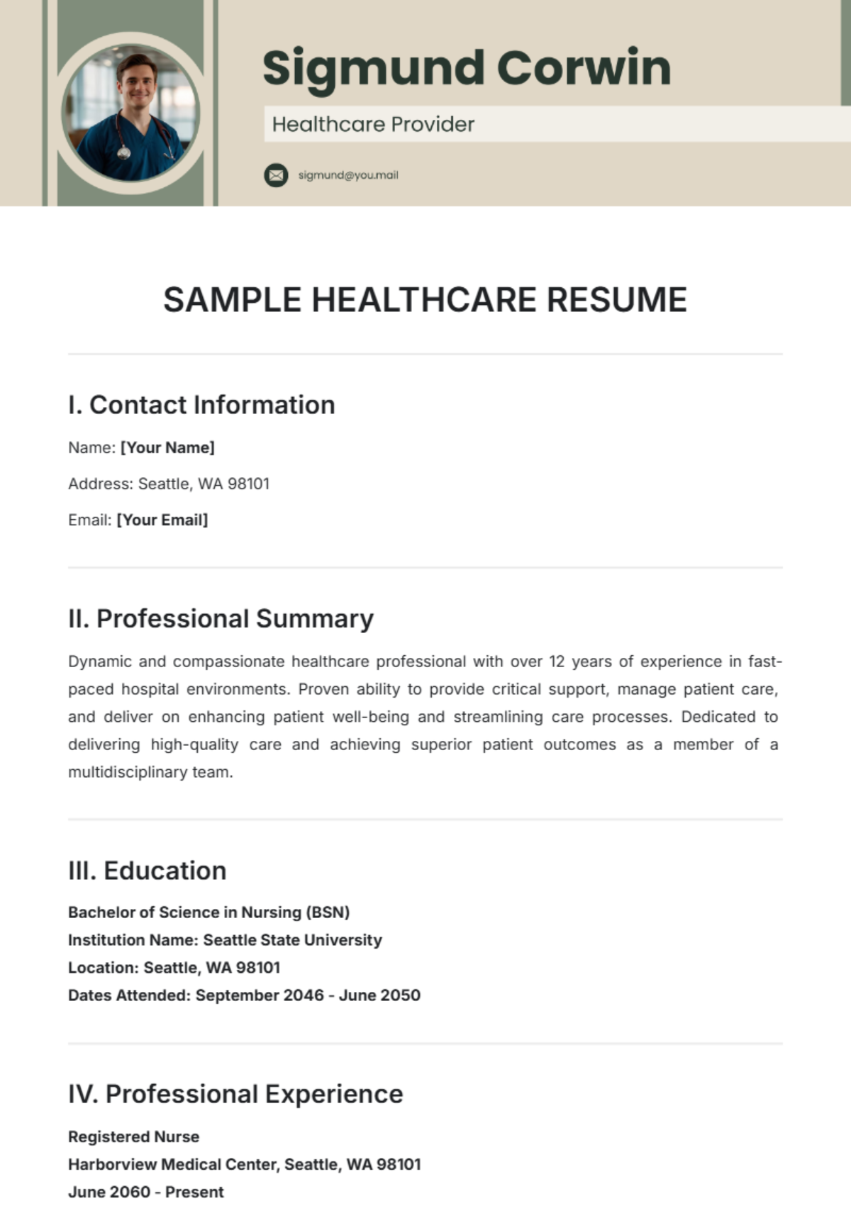 Sample Healthcare Resume Template - Edit Online & Download