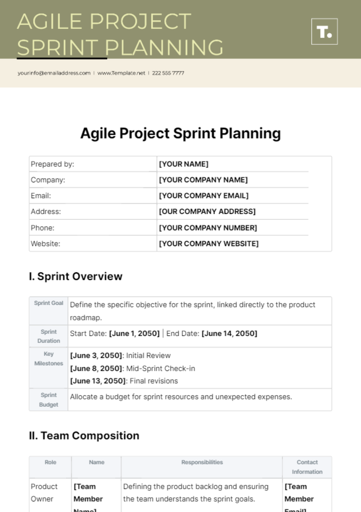 Agile Project Sprint Planning Template - Edit Online & Download