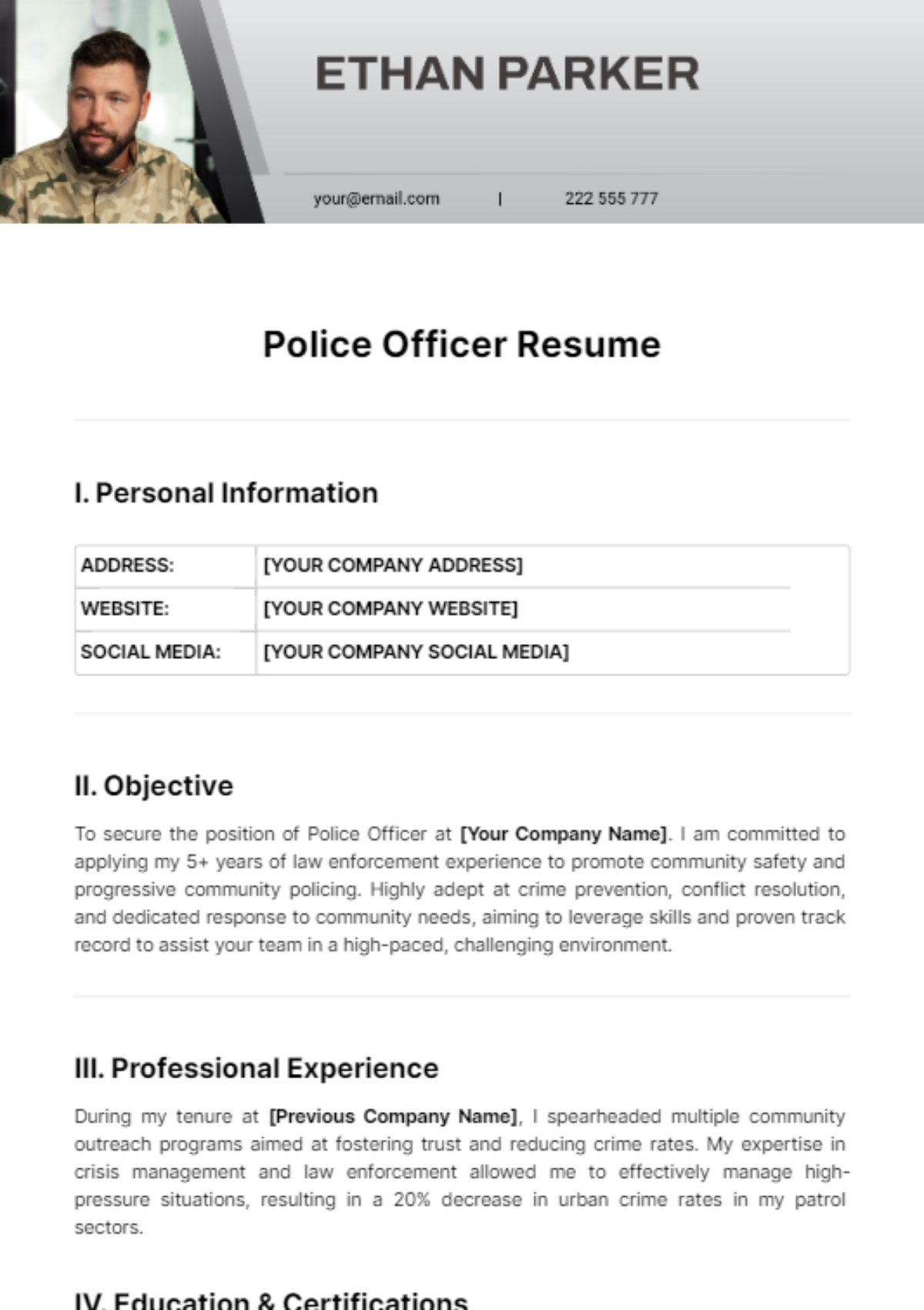 Police Officer Resume Template