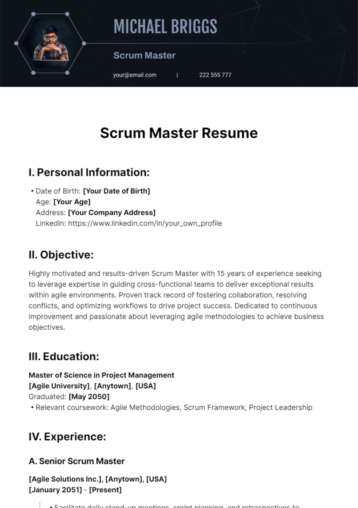 free resume templates for scrum master