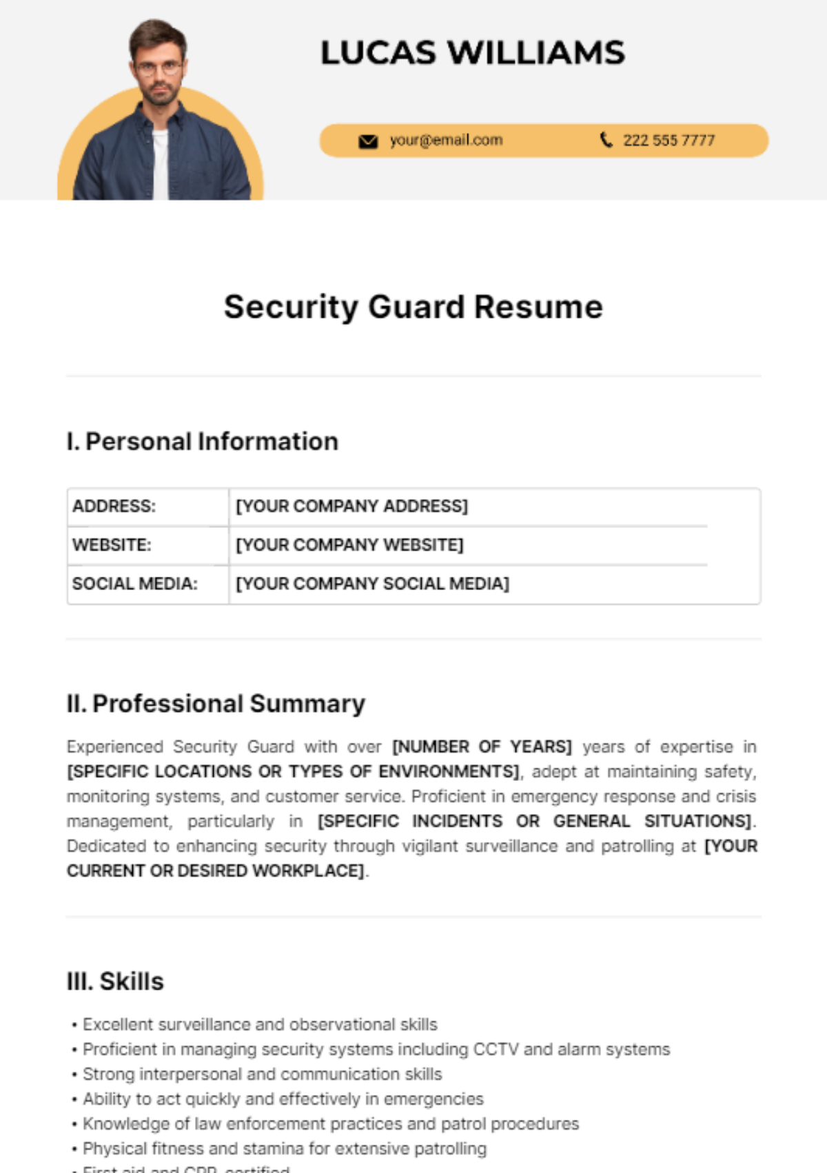 Security Guard Resume Template