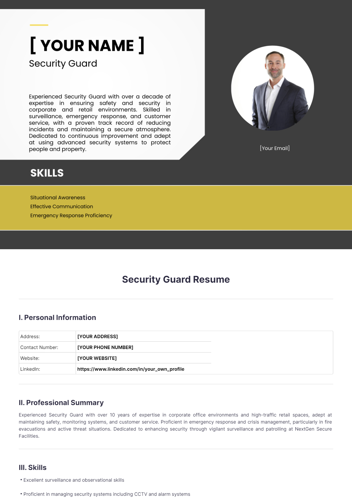 Security Guard Resume Template - Edit Online & Download