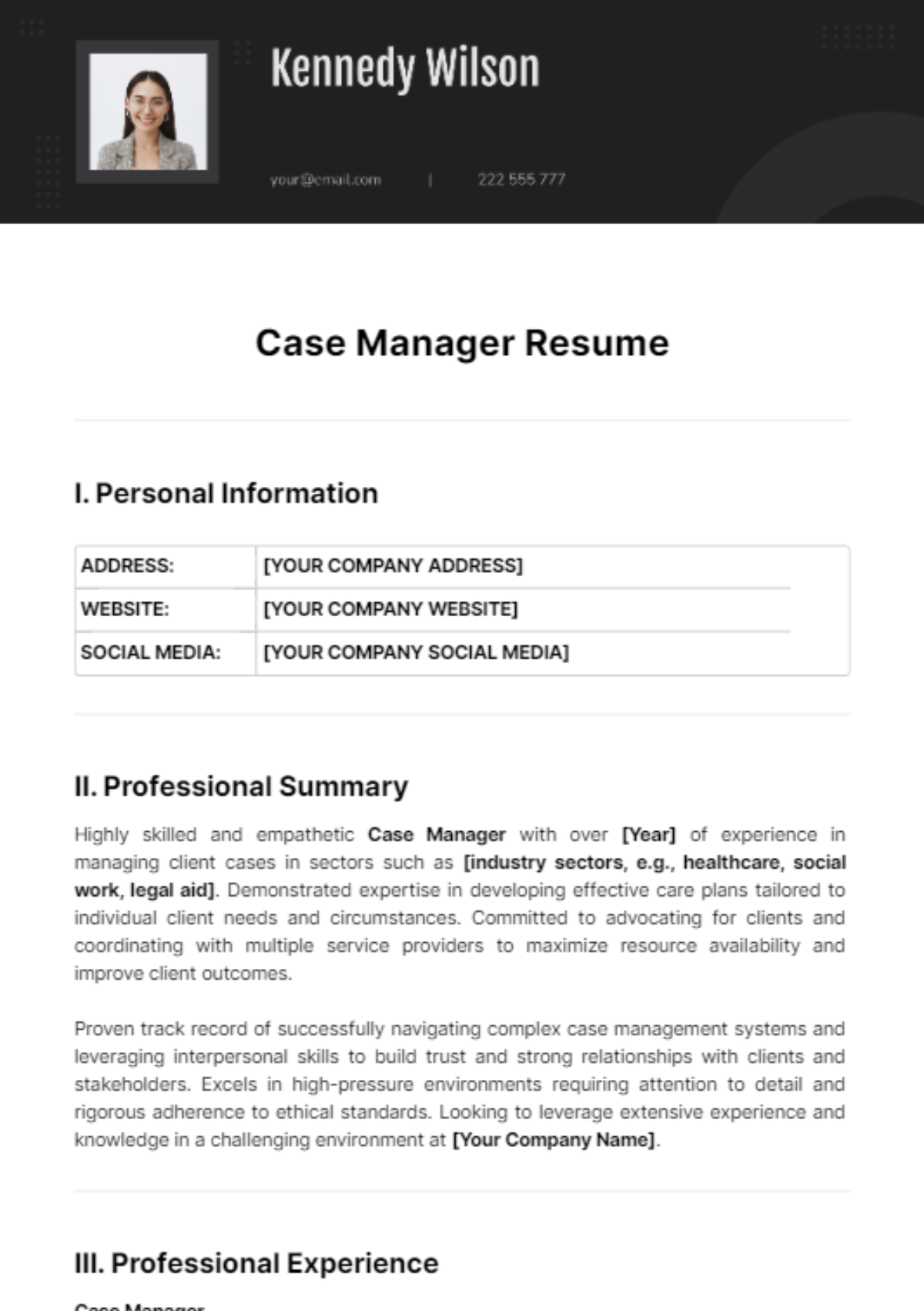 Case Manager Resume Template