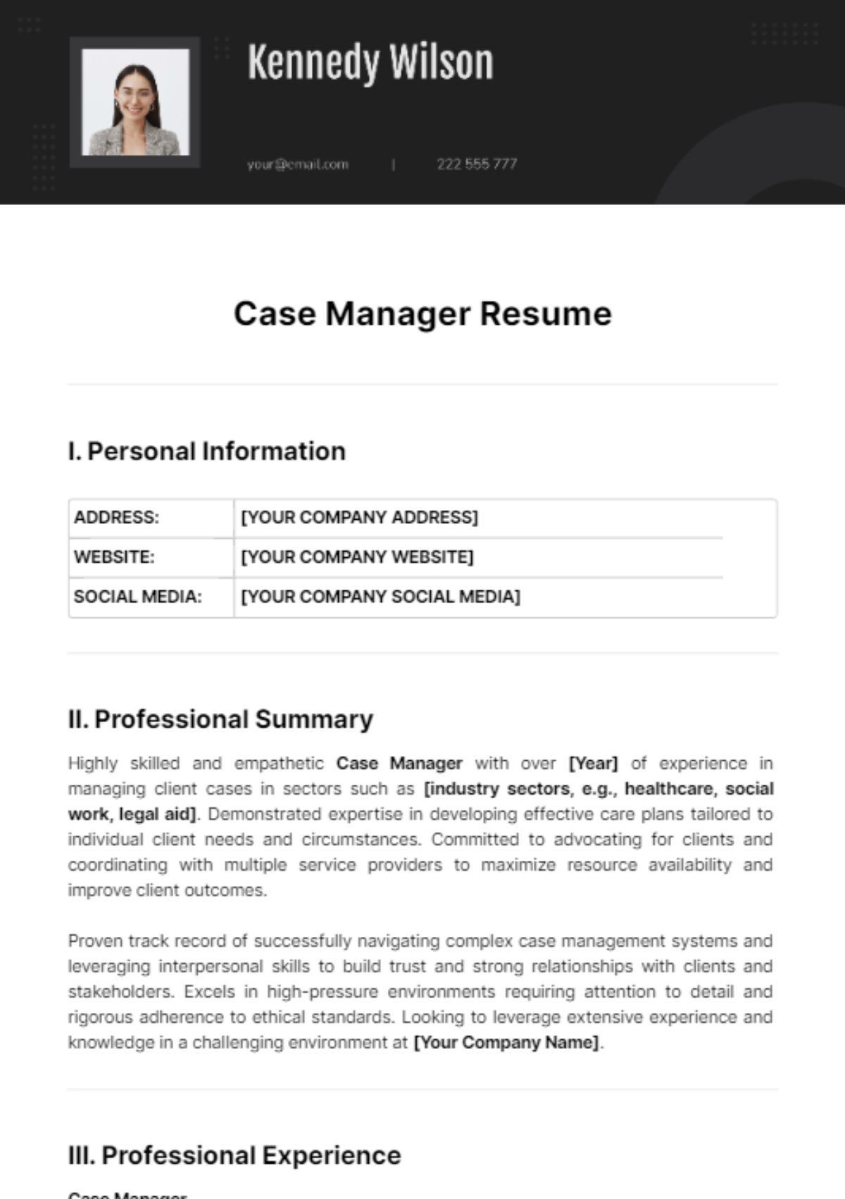 Case Manager Resume Template - Edit Online & Download