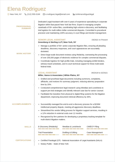 Free Legal Assistant ATS Resume Template, AI Resume Builder