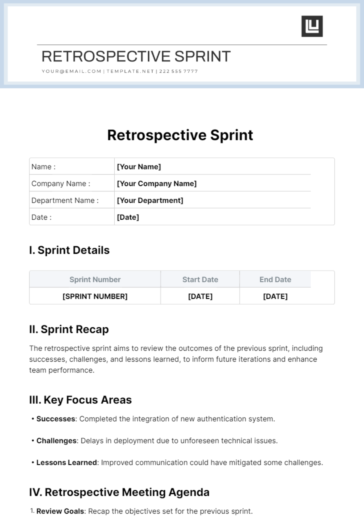 Retrospective Sprint Template - Edit Online & Download