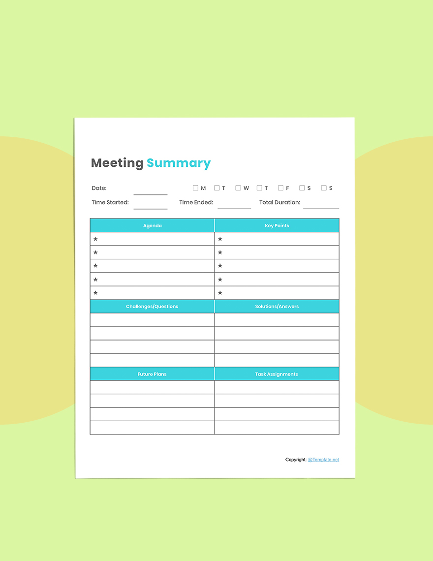 Editable Meeting Planner Template