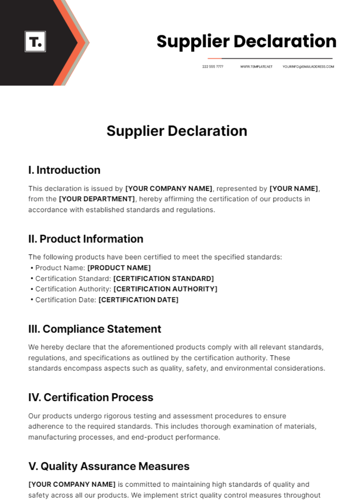 Supplier Declaration Template