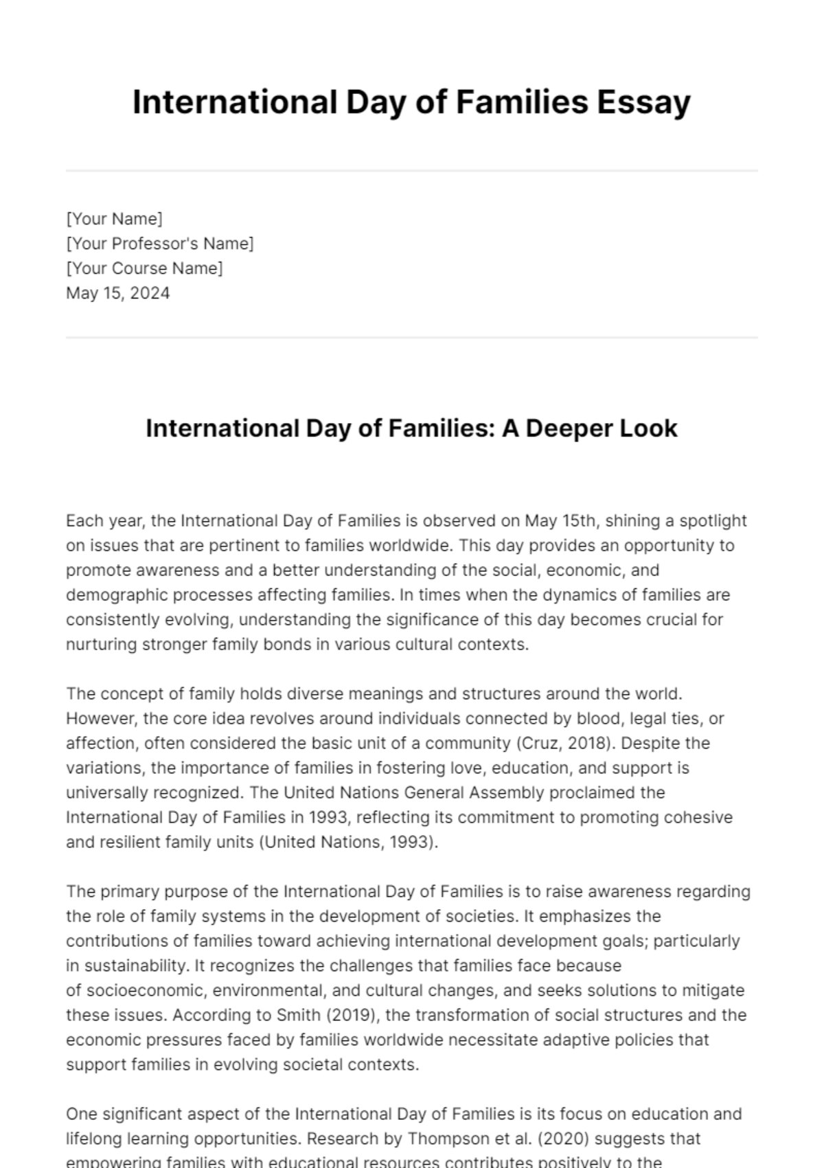 Free International Day of Families Essay Template