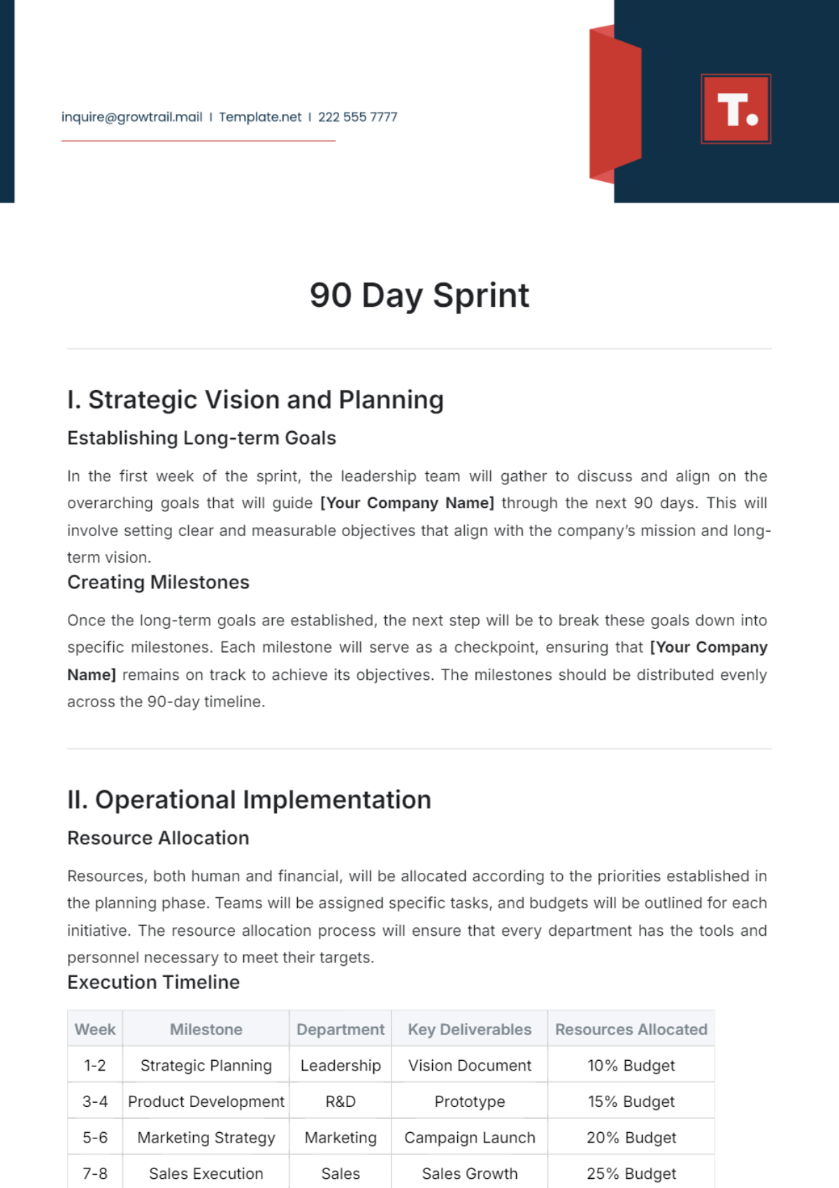 90 Day Sprint Template