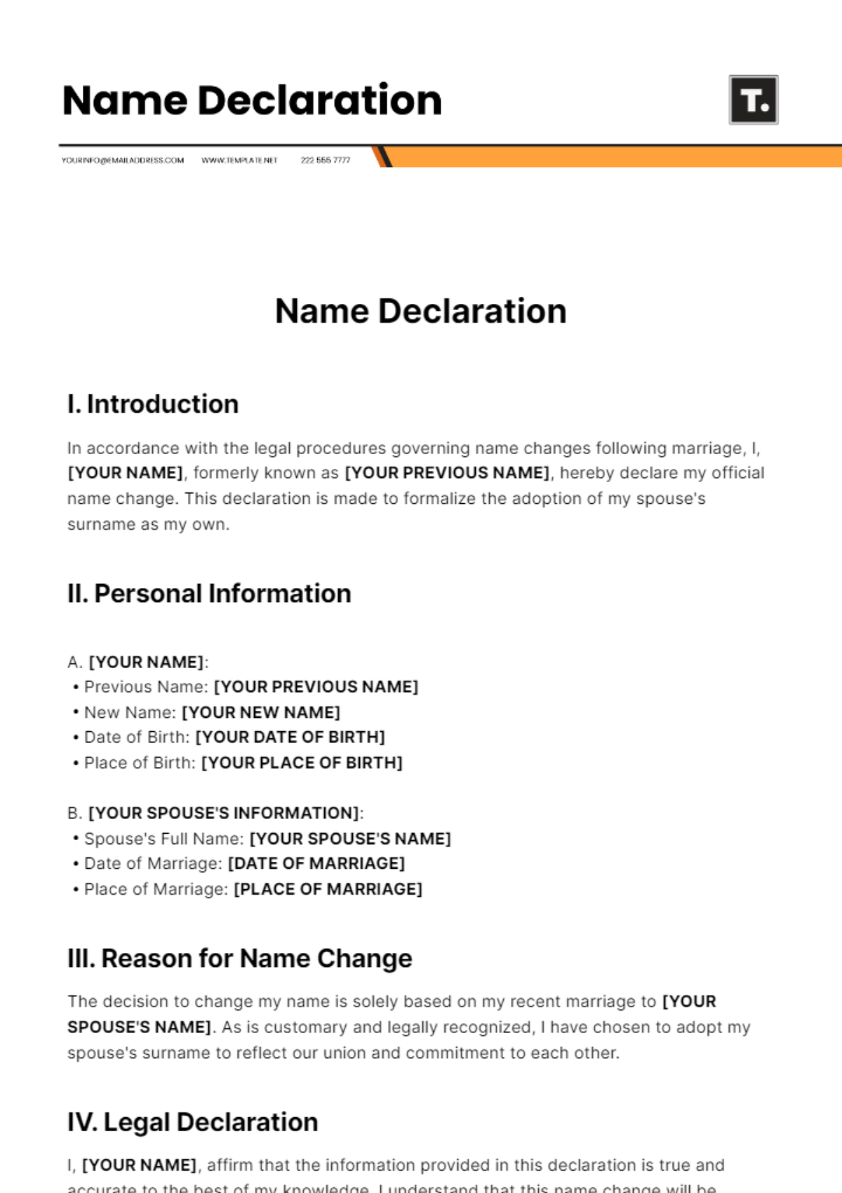 Name Declaration Template