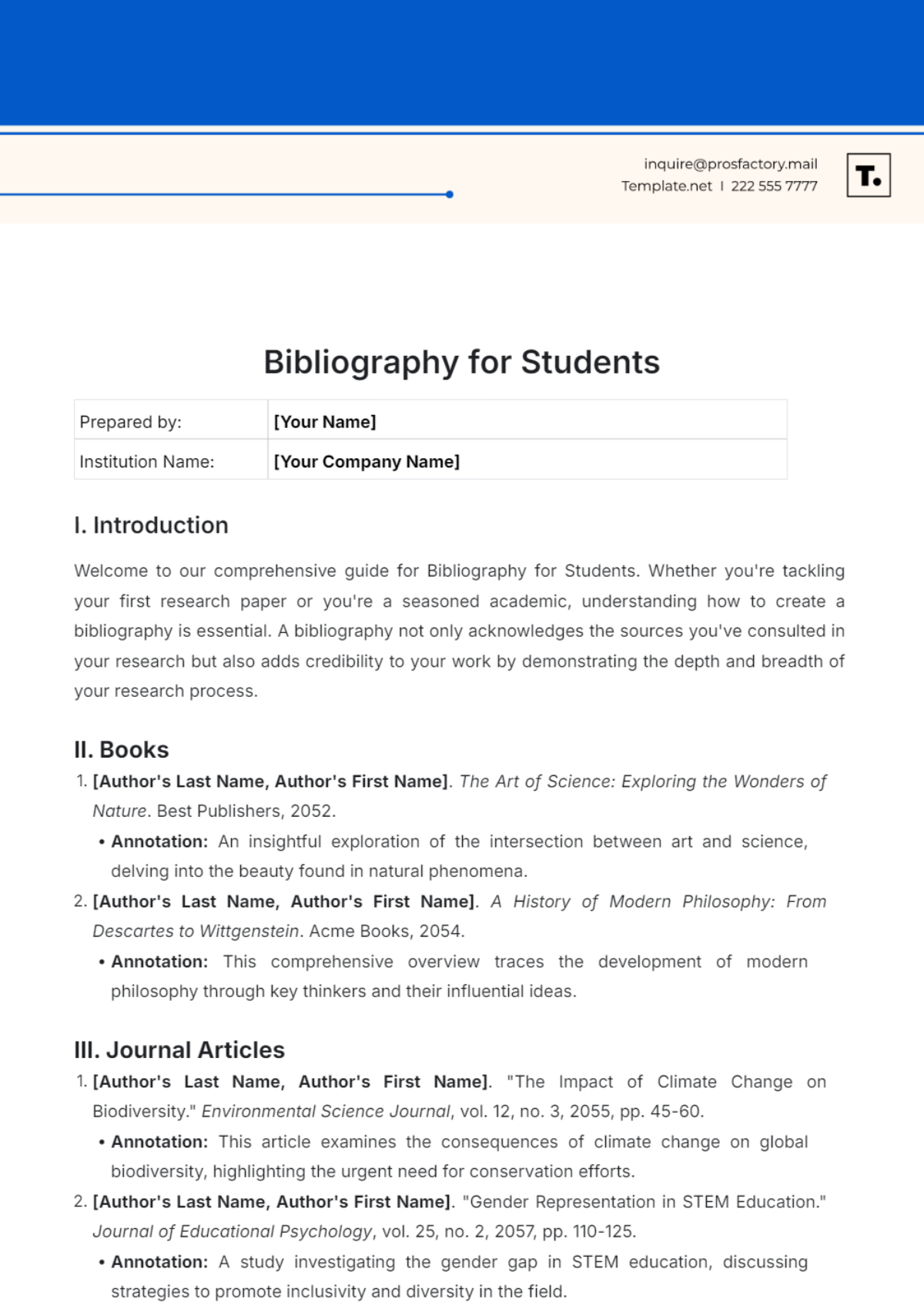 Bibliography Template for Students - Edit Online & Download