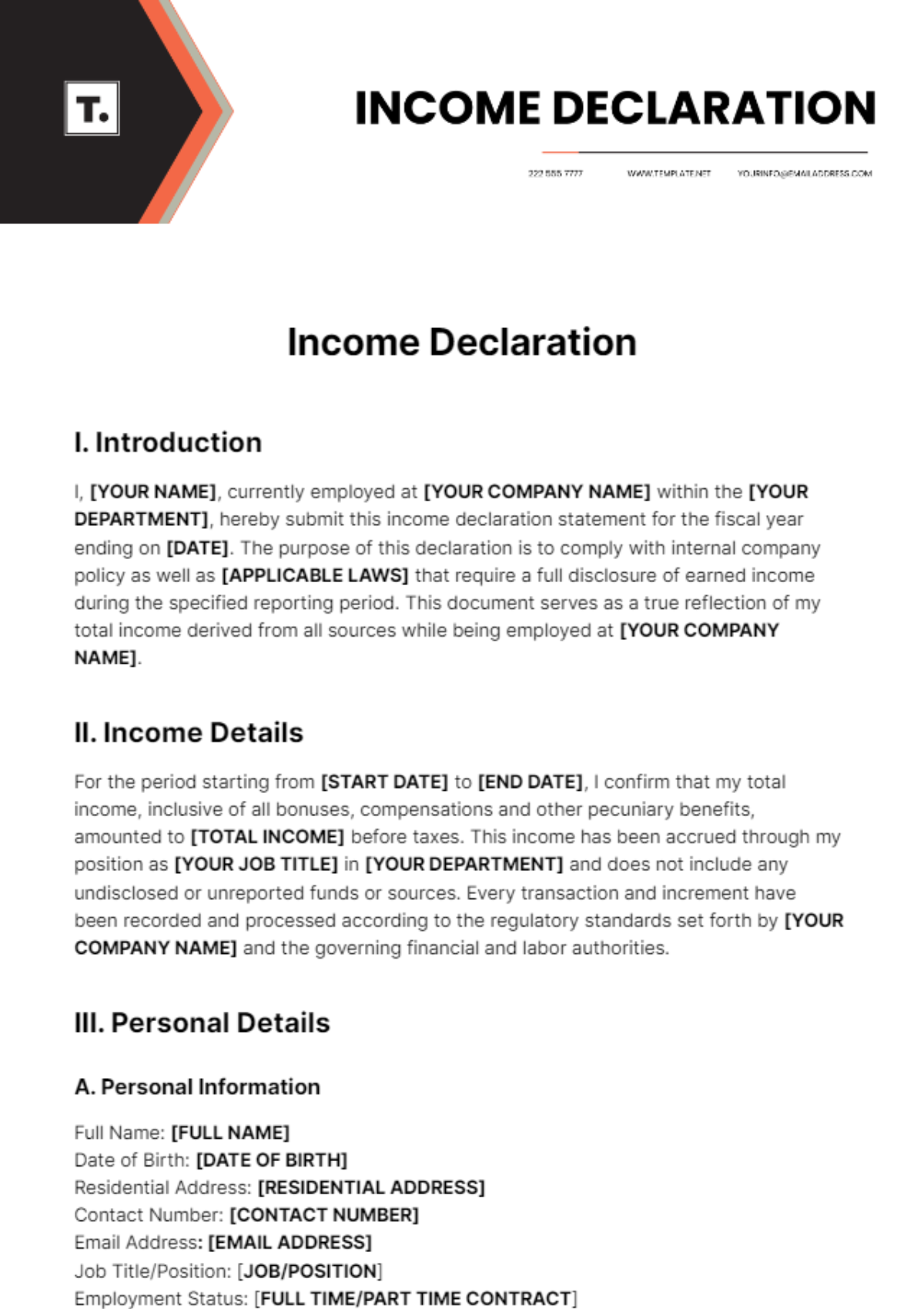 Income Declaration Template