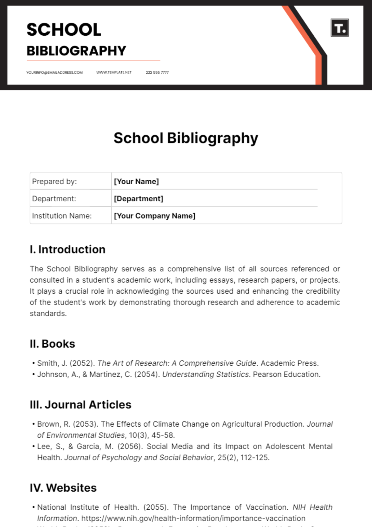 School Bibliography Template - Edit Online & Download