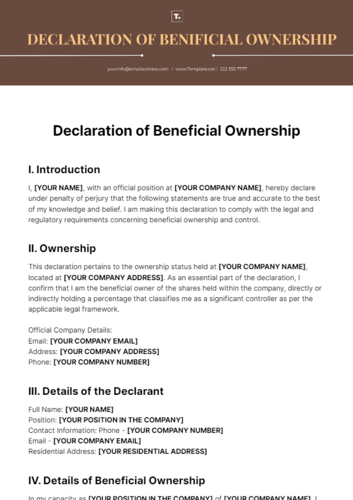 Declaration of Beneficial Ownership Template