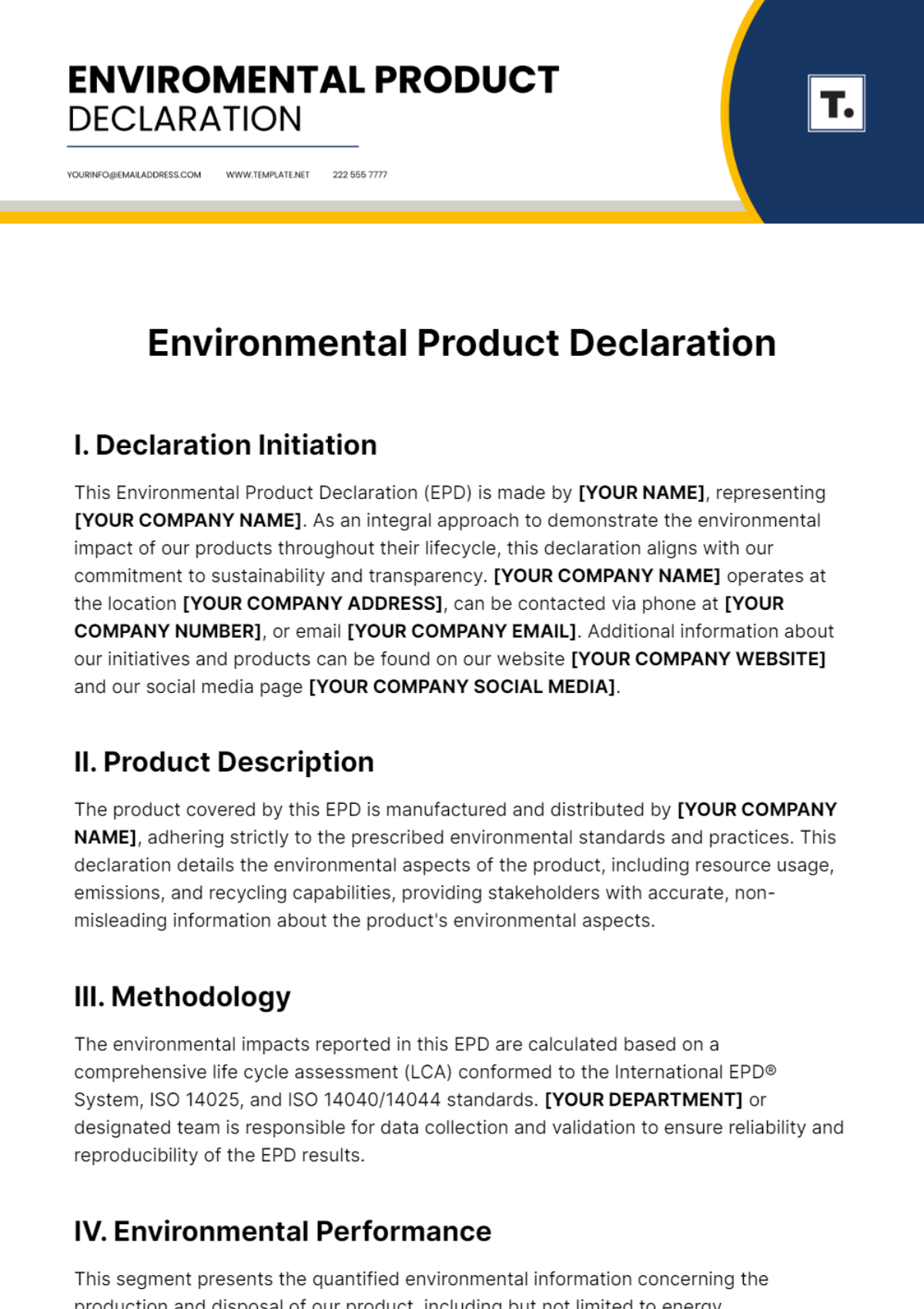 Environmental Product Declaration Template