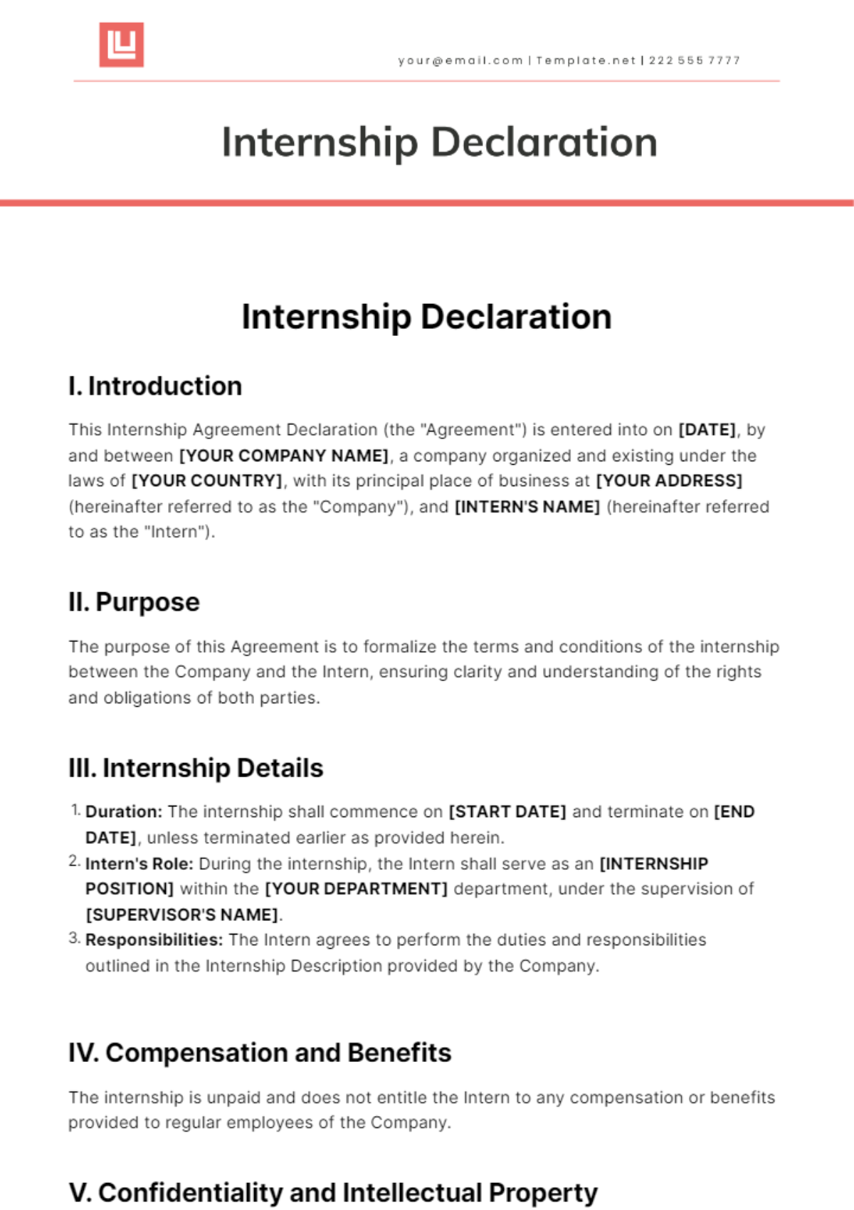 Internship Declaration Template