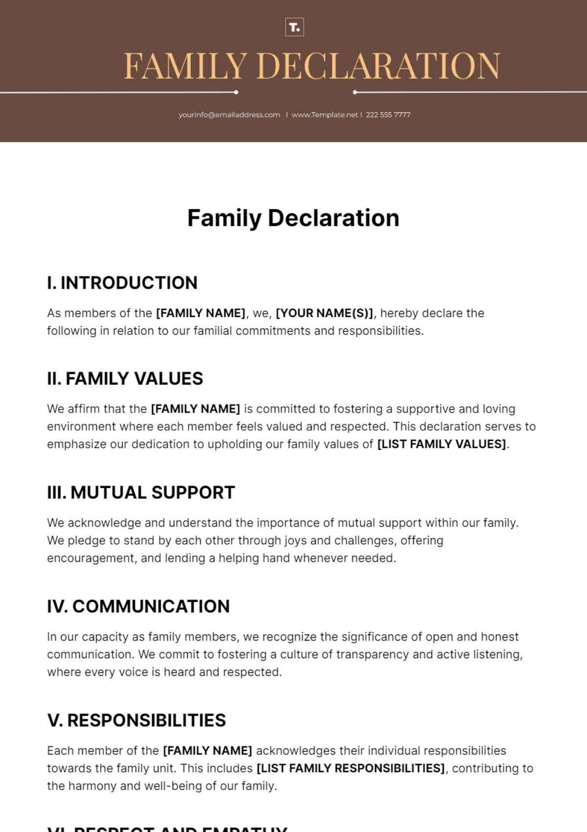 Family Declaration Template