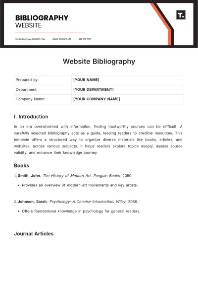 Free Website Bibliography Template to Edit Online
