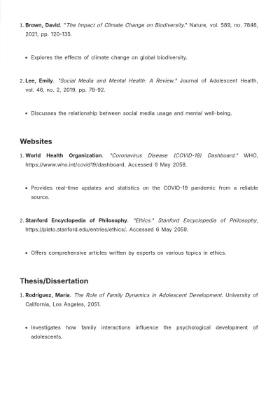 Free Website Bibliography Template to Edit Online