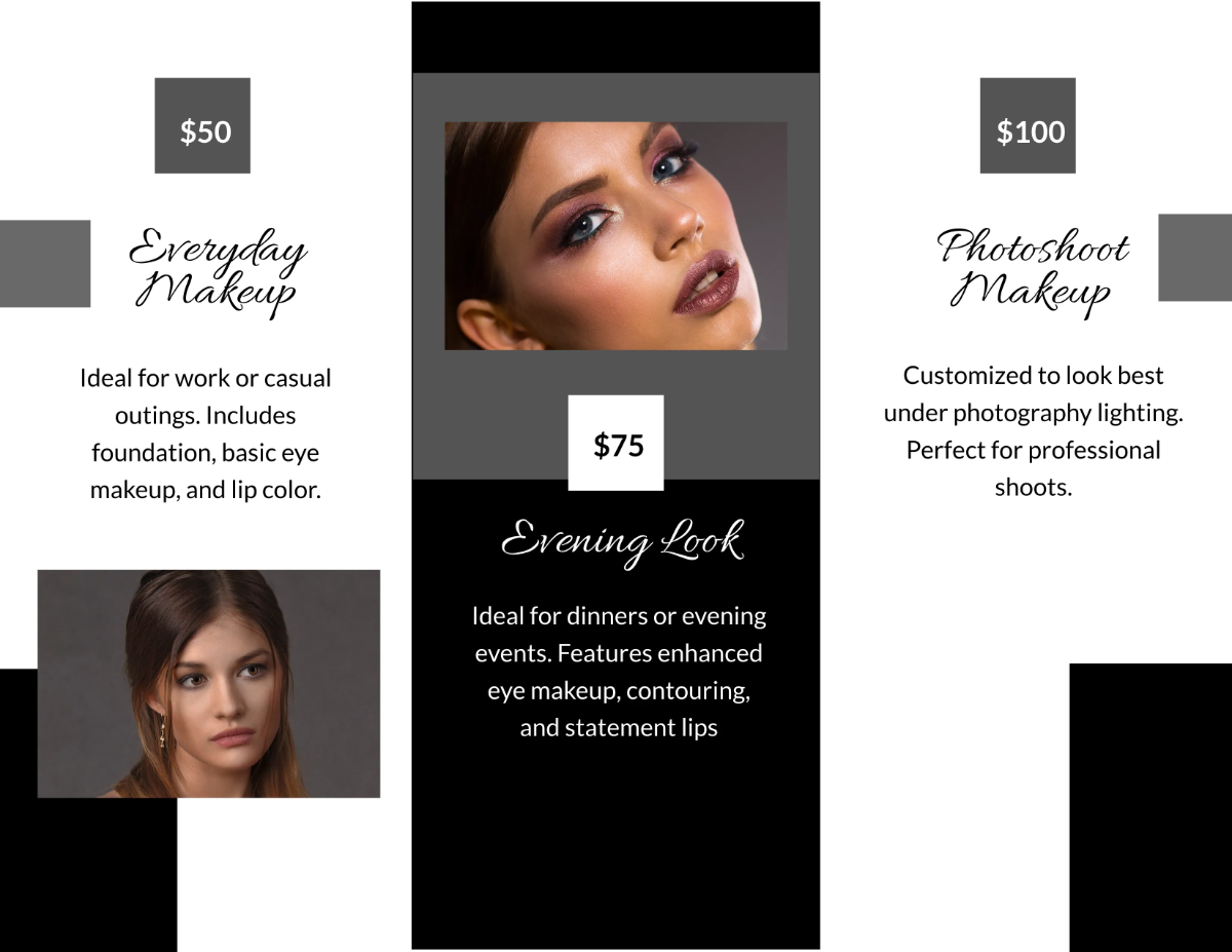 Free Salon Makeup Services Brochure Template to Edit Online