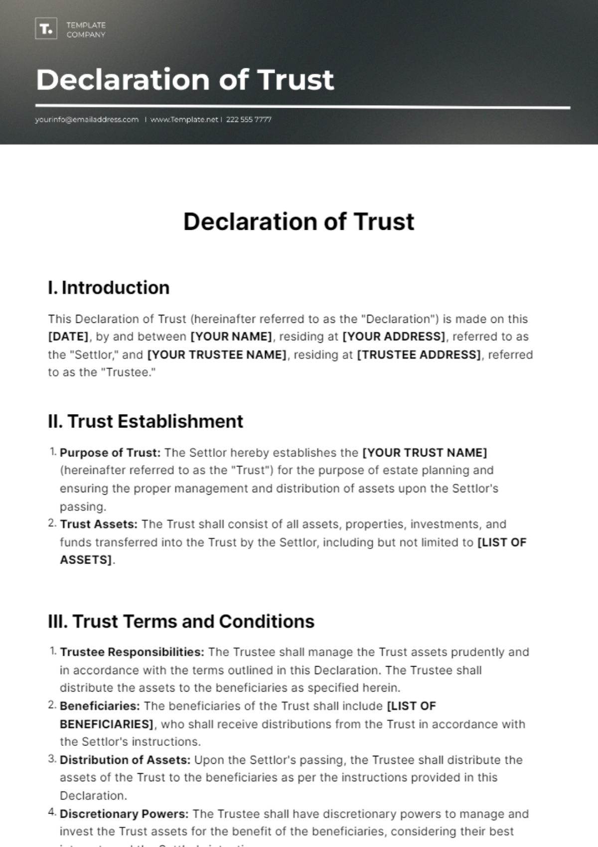 Declaration of Trust Template
