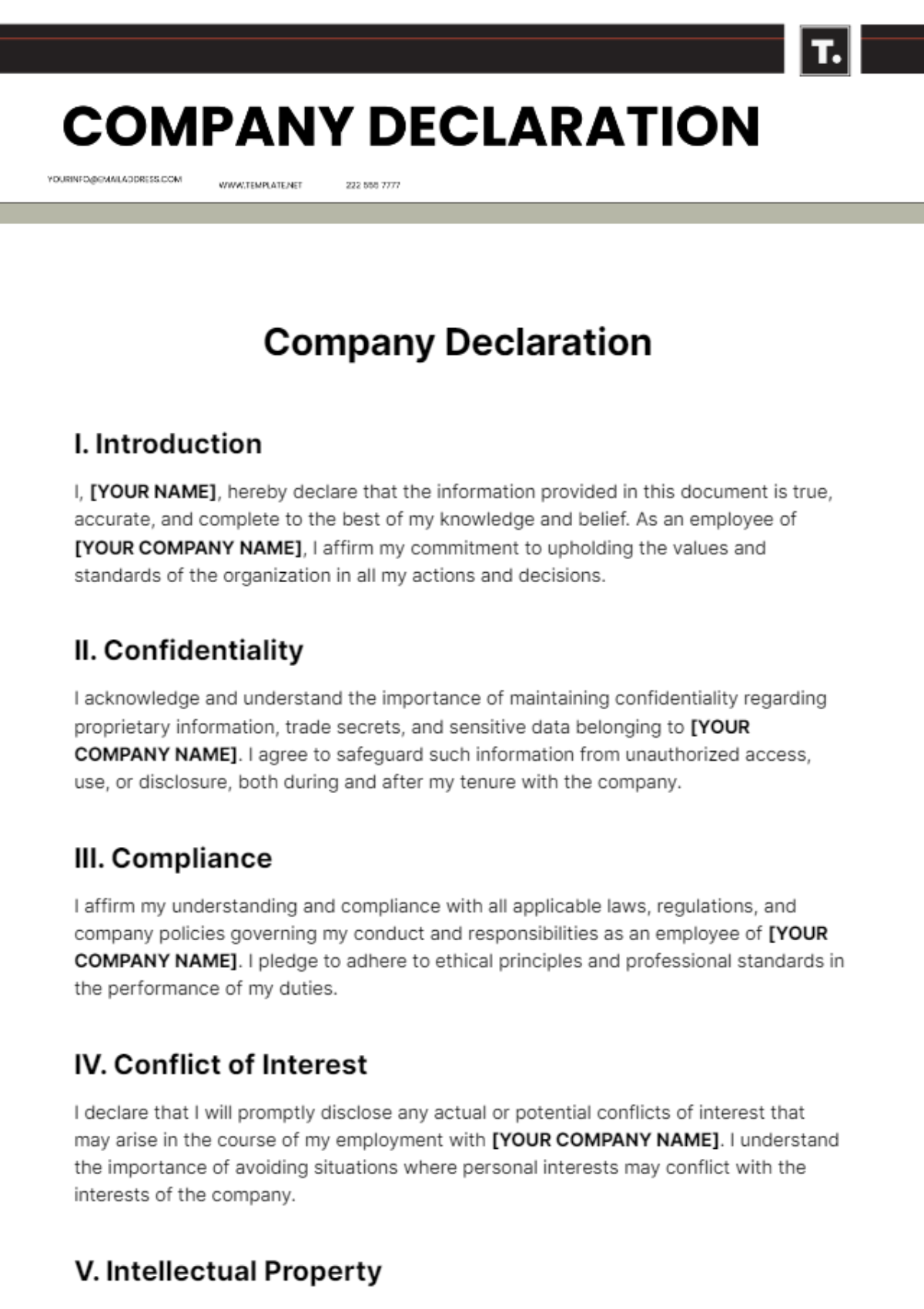 Company Declaration Template
