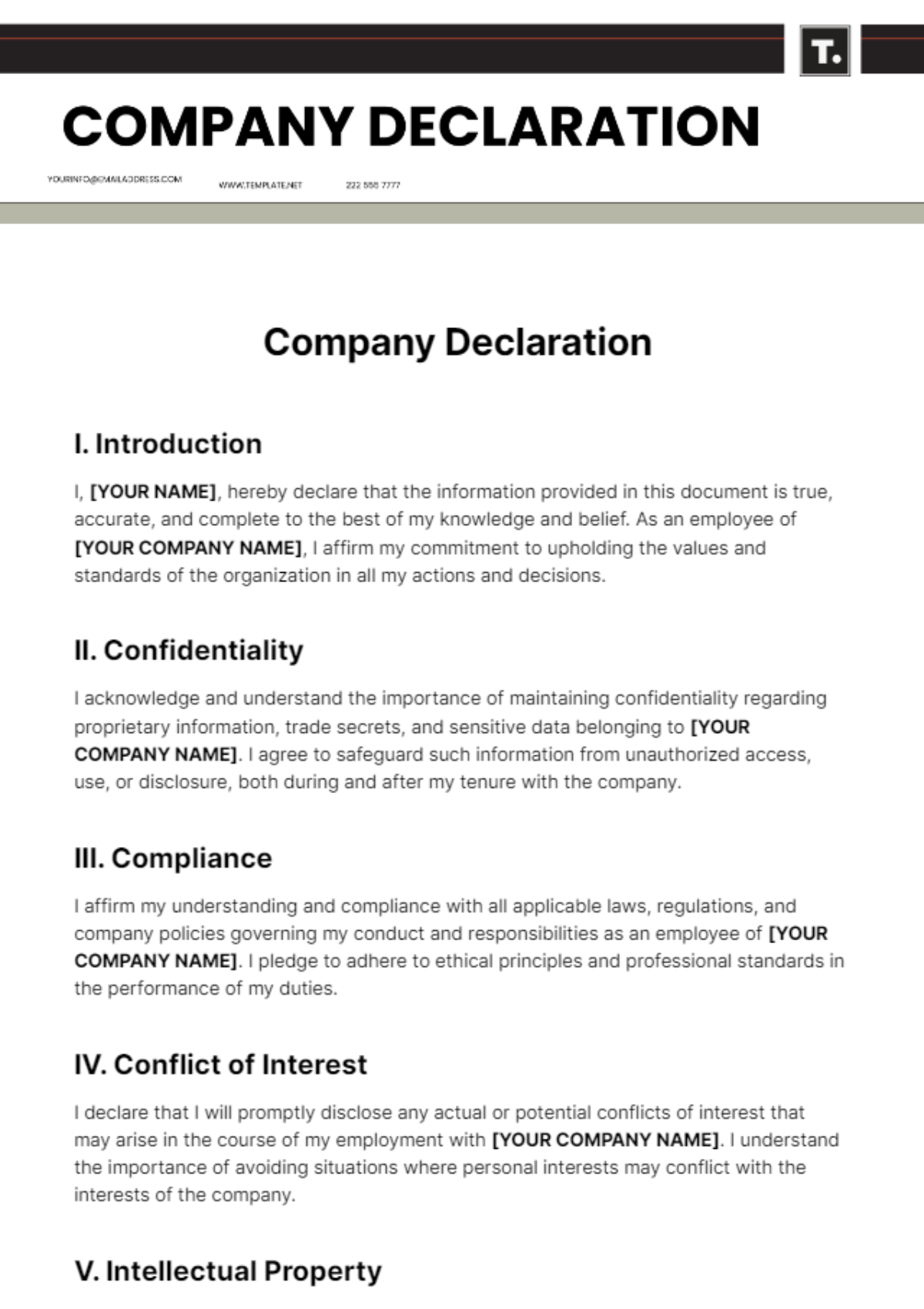 Company Declaration Template - Edit Online & Download