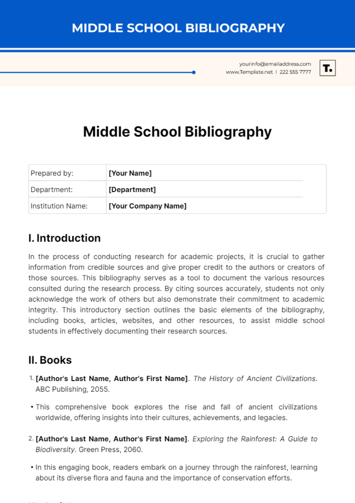 Middle School Bibliography Template - Edit Online & Download