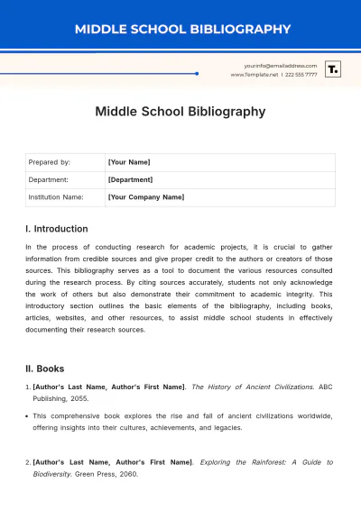 Free Middle School Bibliography Template to Edit Online