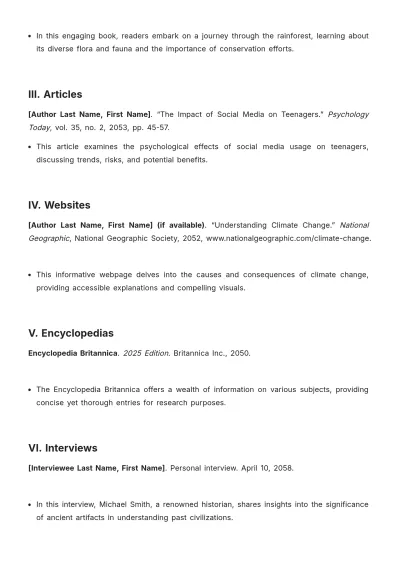 Free Middle School Bibliography Template to Edit Online