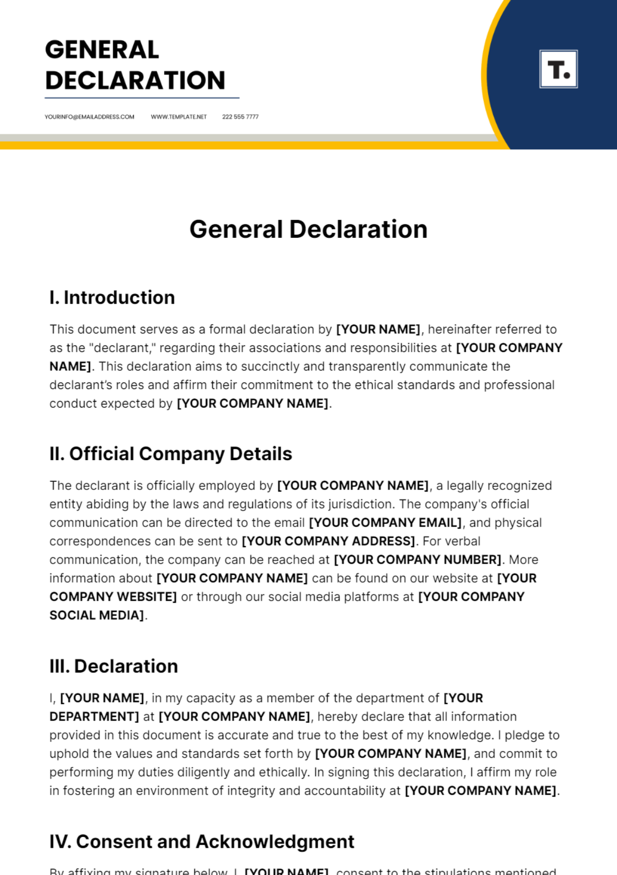 General Declaration Template