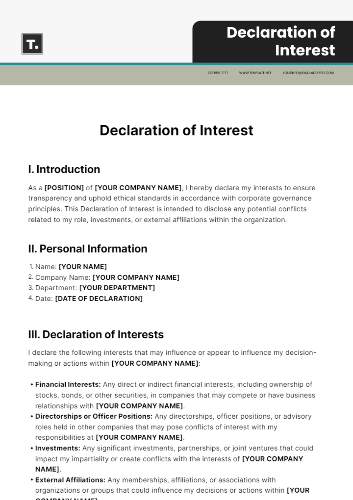 Declaration of Interest Template
