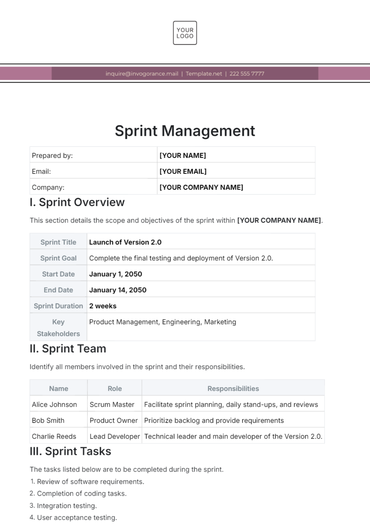 Sprint Management Template