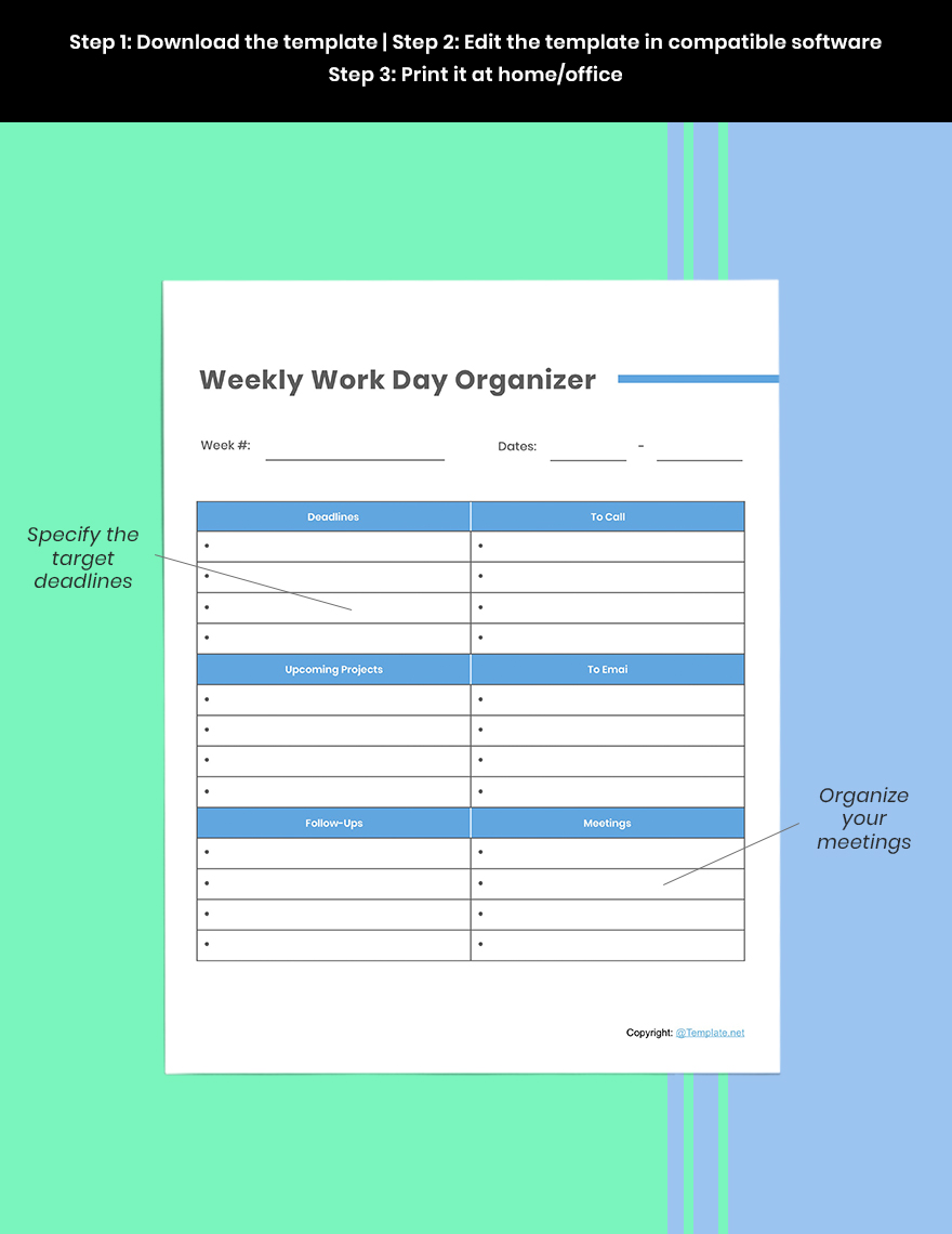 Editable Work planner template Download